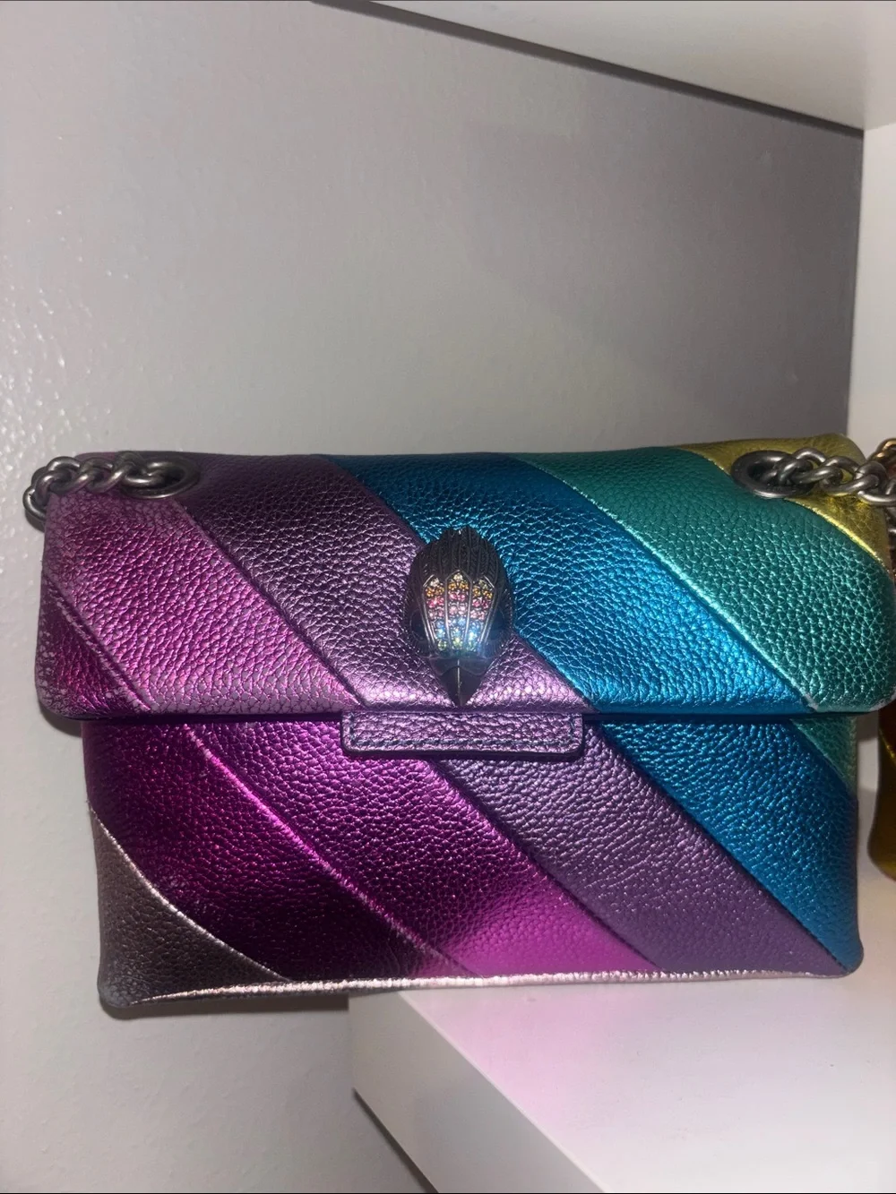 Kurt Geiger Metallic Rainbow Leather Shoulder Bag in Pink, Purple, Blue, Green